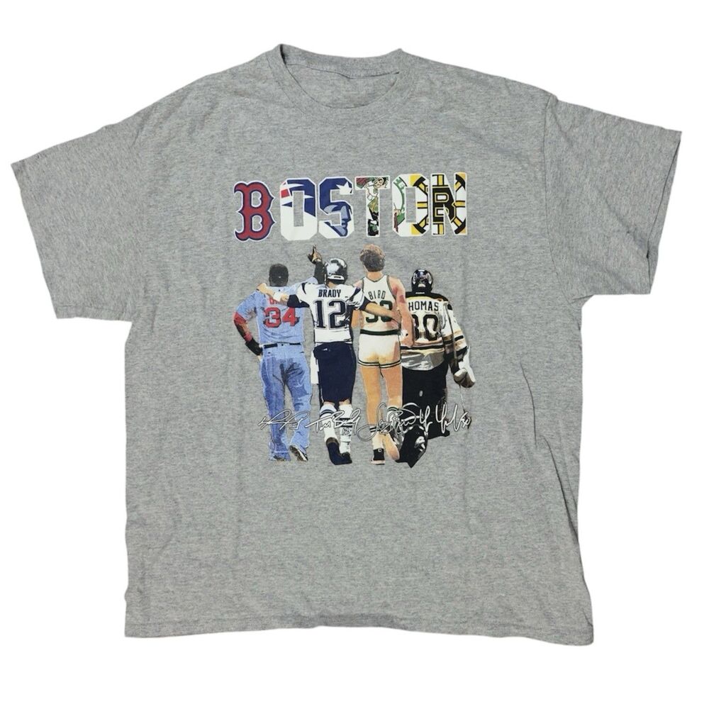 Boston Sports Legends T Shirt Gray Brady Bird Thomas Ortiz Men’s Size L / XL